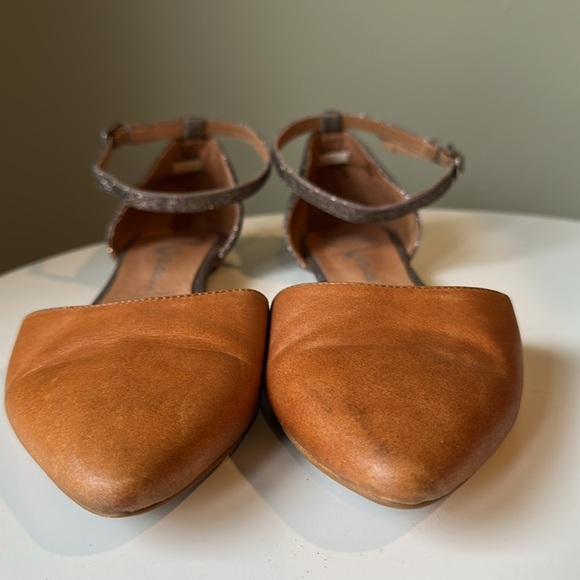 Jeffrey Campbell Lovins Ankle Strap D’Orsay Flats Brown Leather Color Glitter - Picture 9 of 14